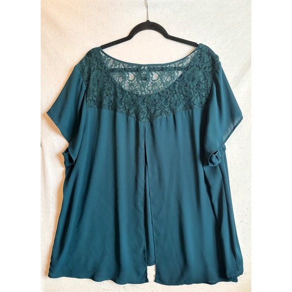 Torrid 4 Teal Lace Yoke Split Back Blouse Top Plus Size 4x 26 - Picture 2 of 6